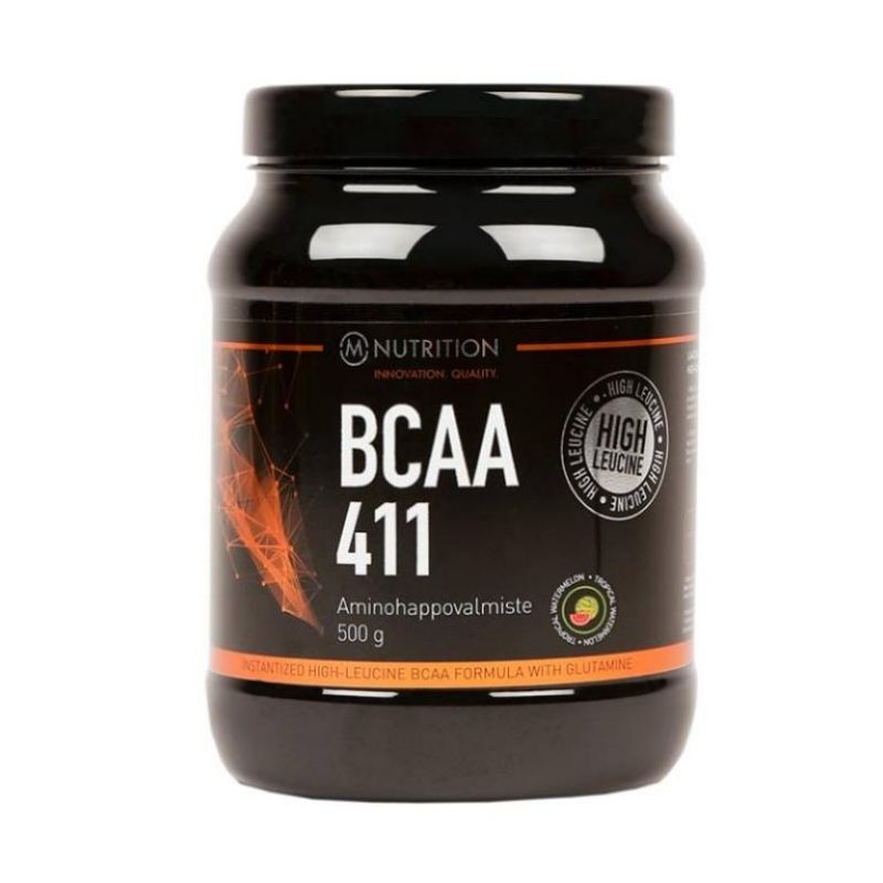 BCAA 411, 500 g-BCAA-aminohappo-M-Nutrition-Tropical Watermelon-Aminopörssi