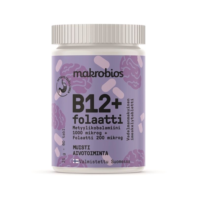 B12 vitamiini + folaatti, 60 tablettia-B-vitamiini-Makrobios-Aminopörssi