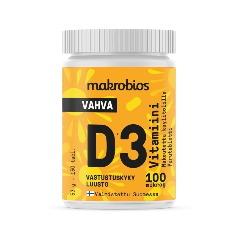 D-vitamiini 100 mcg, 150 purutabl.-D-vitamiini-Makrobios-Aminopörssi