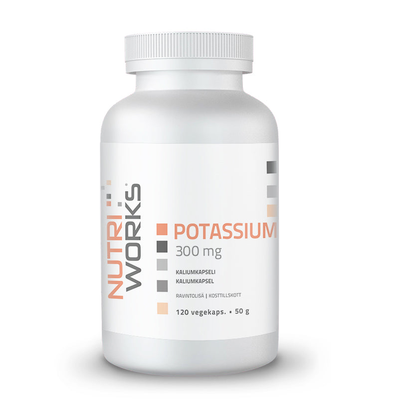Potassium 300 mg, 120 vegekaps. 114 g-Kalium-Nutri Works-Aminopörssi