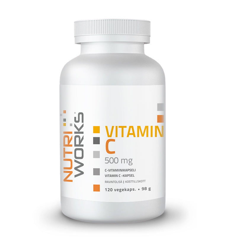 Vitamin C 500 mg, 120 vegekaps. 98 g-C-vitamiini-Nutri Works-Aminopörssi