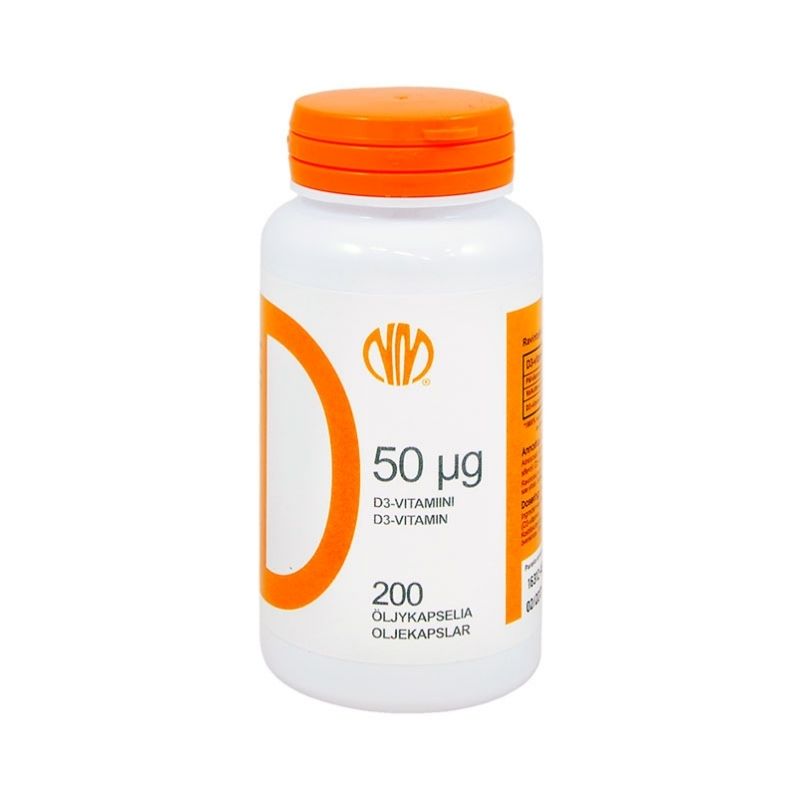 D 50 µg (D3-vitamiini) 200 kaps-D-vitamiini-Natura Media-Aminopörssi