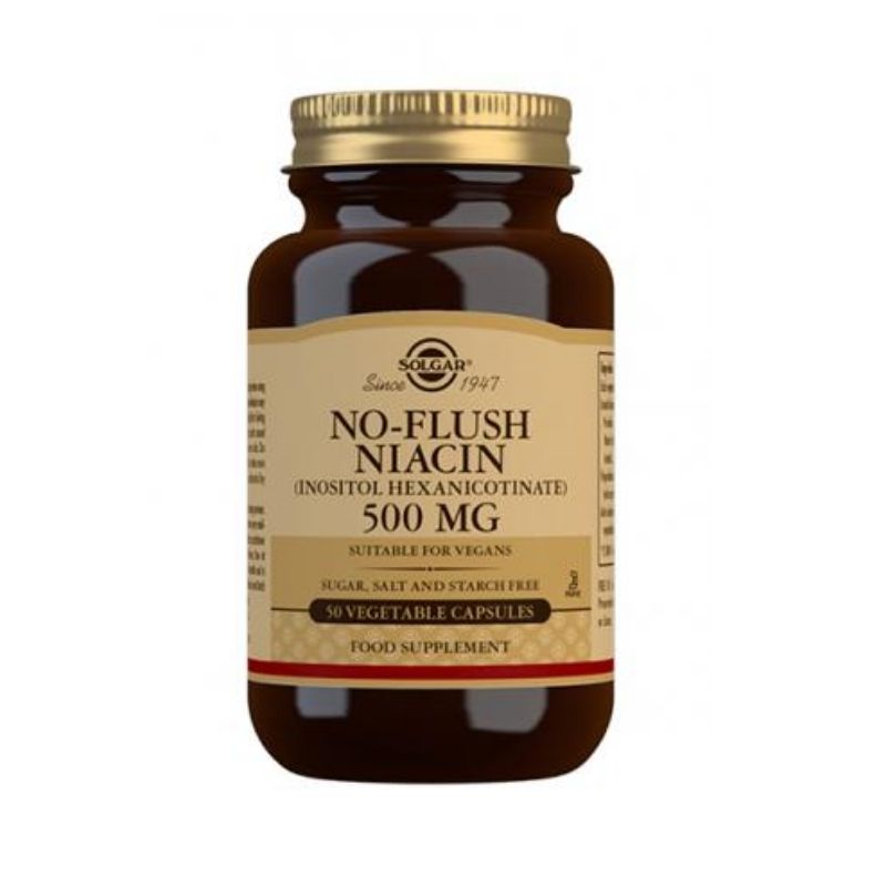 No-Flush Niacin 500 mg, 50 vegekaps.-Niasiini-Solgar-Aminopörssi