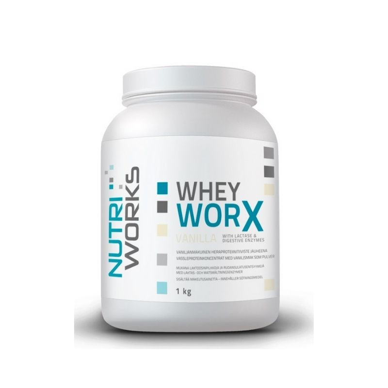 Whey WorX with lactase & digestive enzymes, 1 kg-Herakonsentraatti-Nutri Works-Vanilja-Aminopörssi