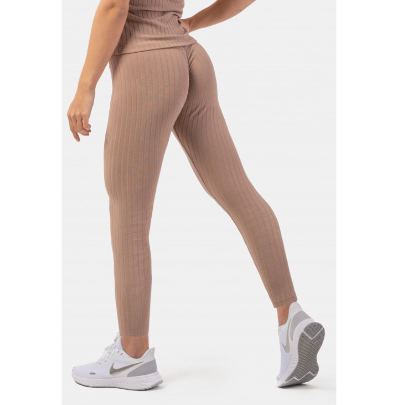 Organic Cotton Ribbed High Waist Leggings 405, beige-Naisten trikoot ja leggingsit-Nebbia-XS-Aminopörssi