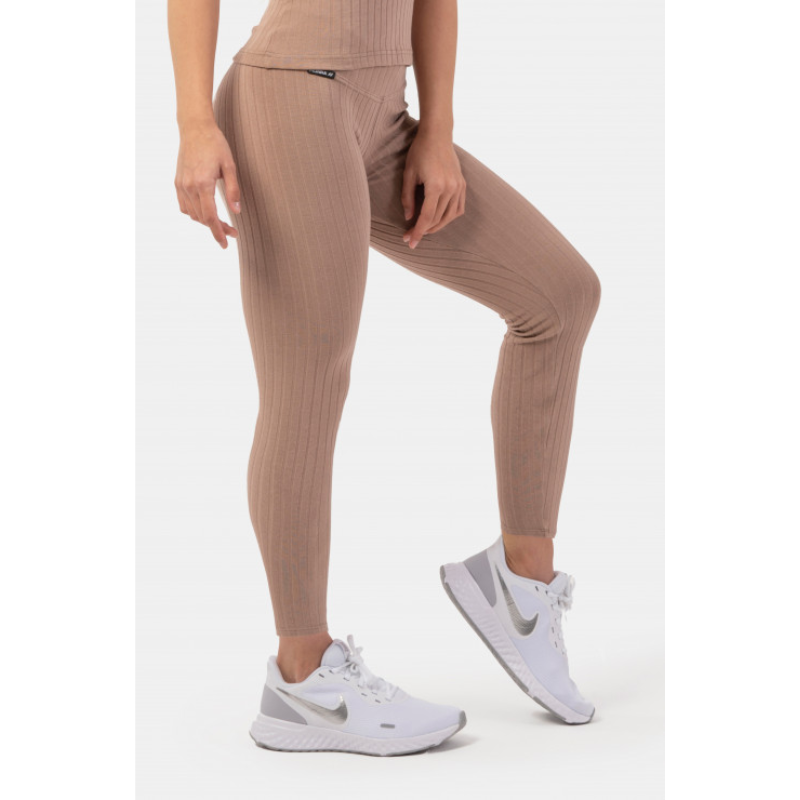 Organic Cotton Ribbed High Waist Leggings 405, beige-Naisten trikoot ja leggingsit-Nebbia-XS-Aminopörssi