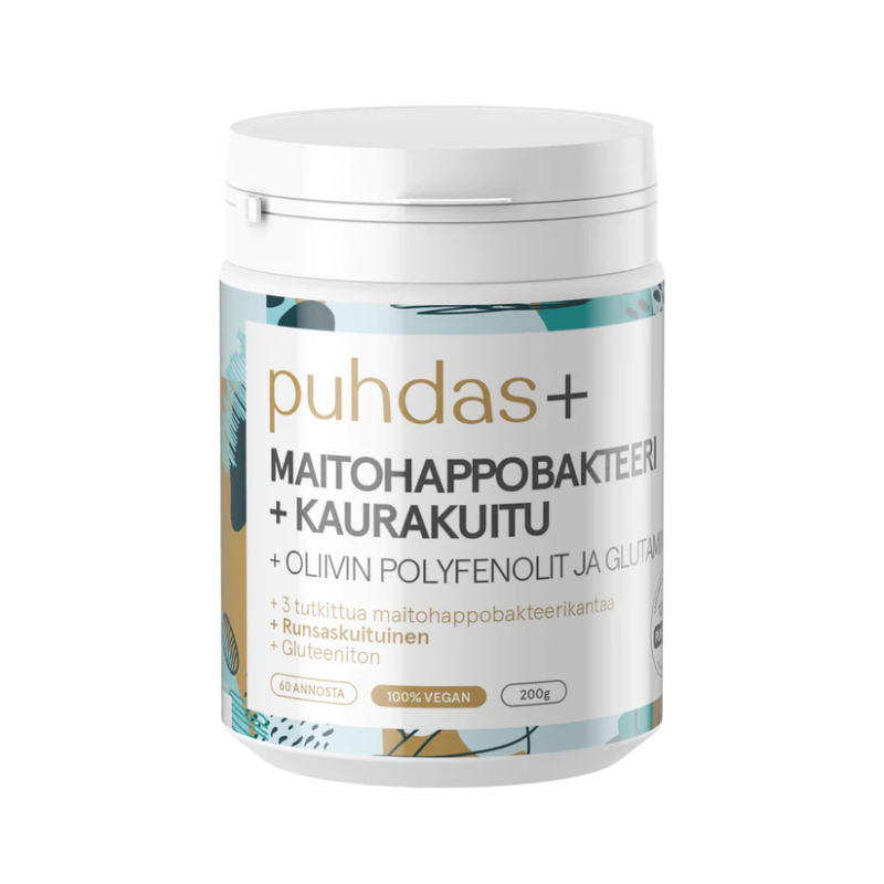 Maitohappobakteeri+Kaurakuitu, 200 g-D-vitamiini-Puhdas+-Aminopörssi
