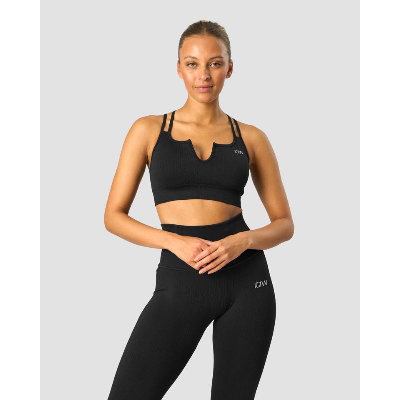 Ribbed Define Seamless Strappy Bra Black-Naisten urheiluliivit-ICANIWILL-XS-Aminopörssi