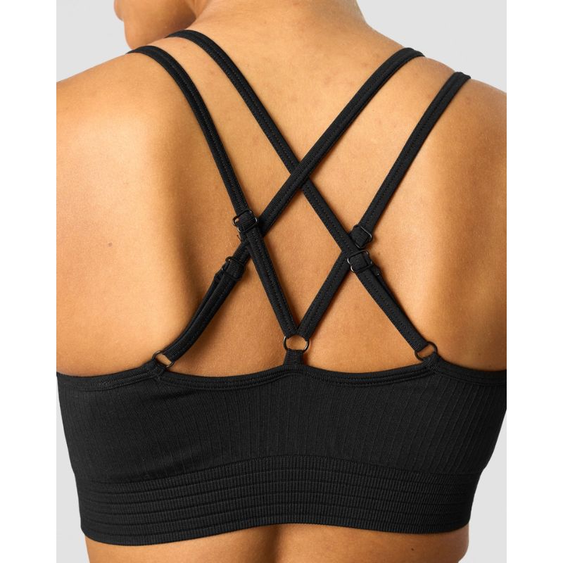 Ribbed Define Seamless Strappy Bra Black-Naisten urheiluliivit-ICANIWILL-XS-Aminopörssi