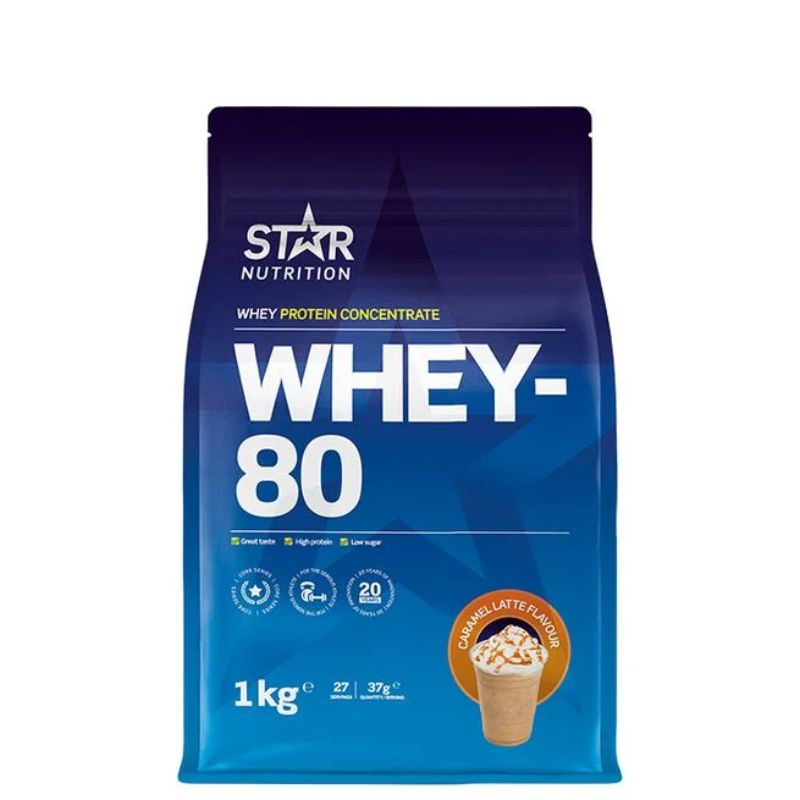 Whey-80®, 1kg-Herakonsentraatti-Star Nutrition-Caramel Latte-Aminopörssi