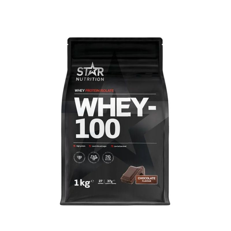 Whey-100®, 1kg-Heraisolaatti-Star Nutrition-Chocolate-Aminopörssi