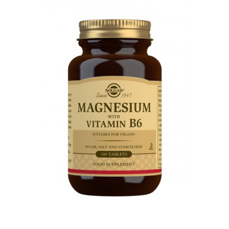 Magnesium + B6, 100 tabl.-Magnesium-Solgar-Aminopörssi