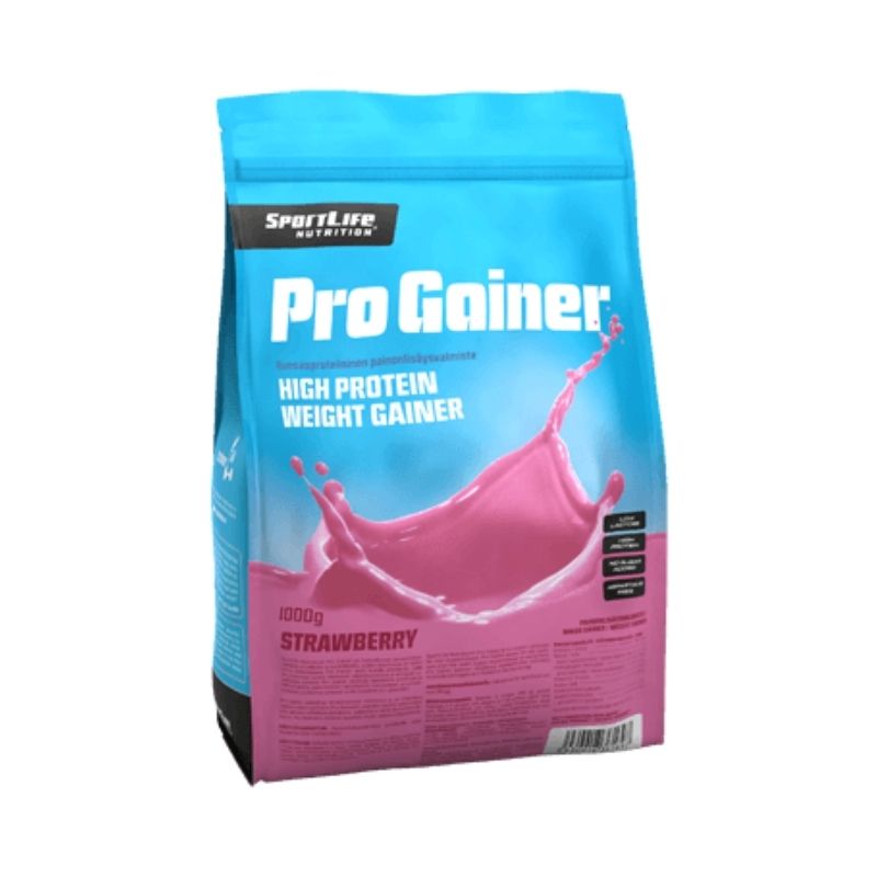 ProGainer, 1 kg-Massanlisäys-SportLife Nutrition-Mansikka-Aminopörssi