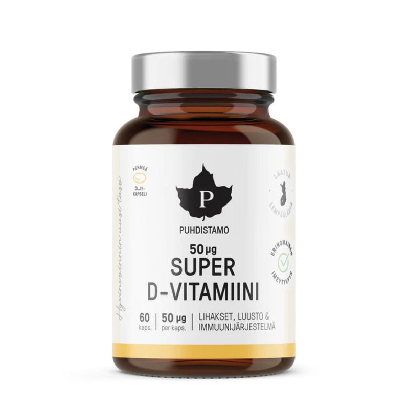 Super D-vitamiini 50ug, 60 kaps.-D-vitamiini-Puhdistamo-Aminopörssi