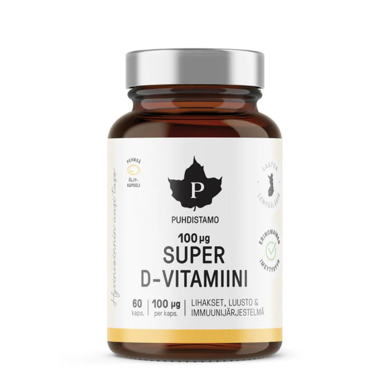Super D-vitamiini 100ug, 60 kaps.-D-vitamiini-Puhdistamo-Aminopörssi