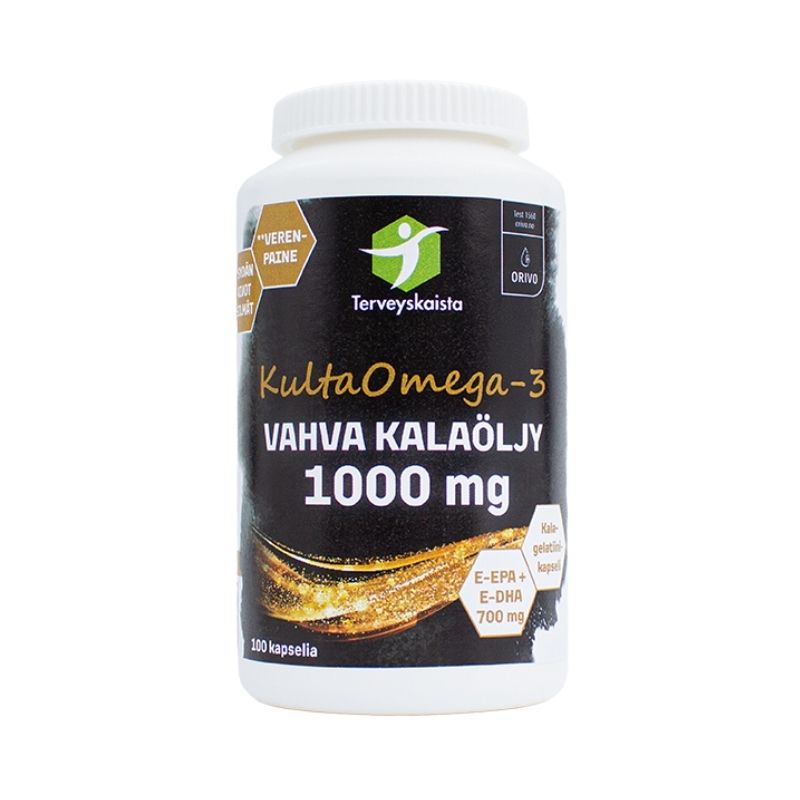 KultaOmega-3 100 kaps-Biotiini-Terveyskaista-Aminopörssi