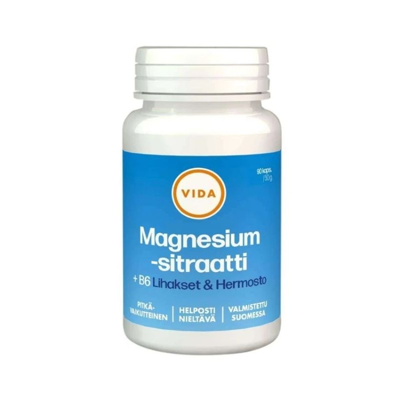 Magnesiumsitraatti+B6, 90 kaps.-Magnesium-Vida-Aminopörssi