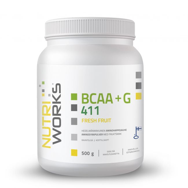 BCAA 411+G, 500 g-Nutri Works-Fresh Apple-Aminopörssi