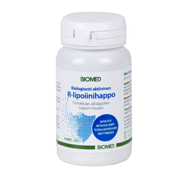 R-Lipoiinihappo, 60 kaps.-Alfalipoiinihappo-Biomed-Aminopörssi