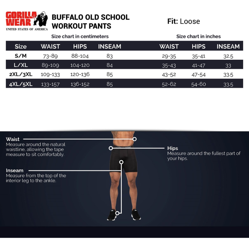 Buffalo Old School Workout Pants, black/gray-Miesten housut-Gorilla Wear-S/M-Aminopörssi