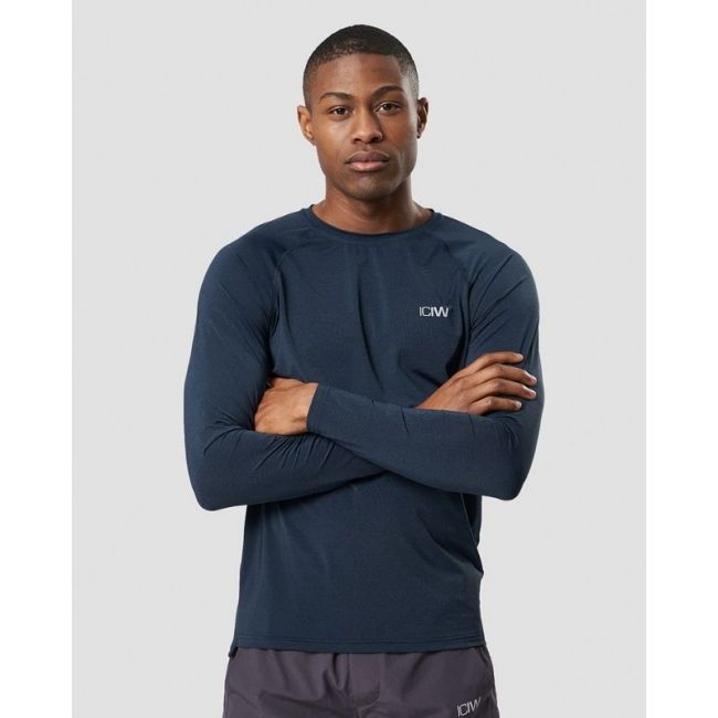 Workout Melange Long Sleeve Men, sininen-ICANIWILL-S-Aminopörssi