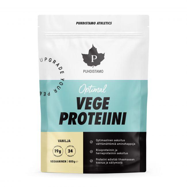 Optimal Vegeproteiini, 600 g-Kasviproteiini-Puhdistamo-Vanilja-Aminopörssi