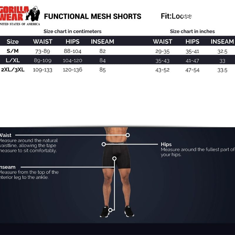 Functional Mesh Shortsit, musta/valkoinen-Miesten shortsit-Gorilla Wear-S/M-Aminopörssi