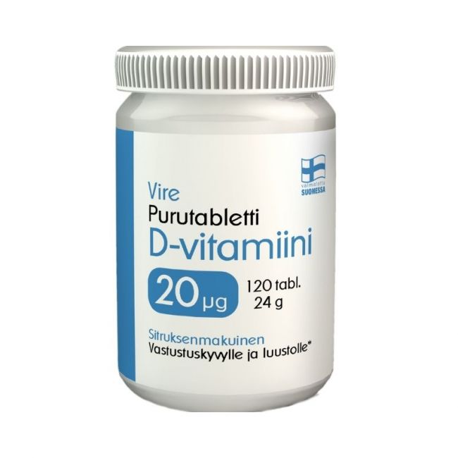 D3-vitamiini 20 µg purutabletti, 120 tabl-Vire-Aminopörssi