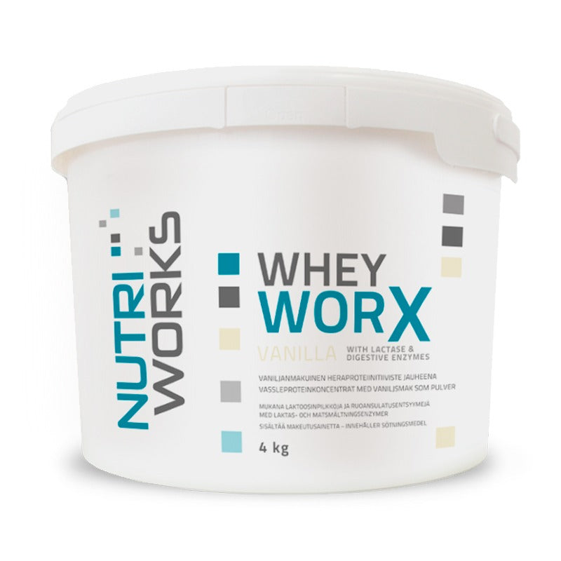 Whey WorX with lactase & digestive enzymes, 4 kg-Herakonsentraatti-Nutri Works-Vanilja-Aminopörssi
